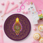 Diwali Jeweled Diya Candle Design Mandala Lila Pappteller (Party)