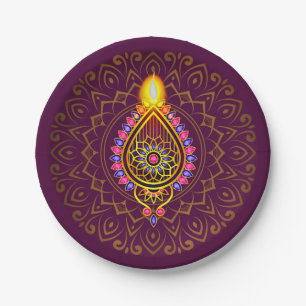 Diwali Jeweled Diya Candle Design Mandala Lila Pappteller