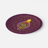 Diwali Jeweled Diya Candle Design Mandala Lila Pappteller (Schrägansicht)