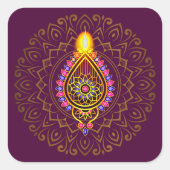 Diwali Jeweled Diya Candle Design Mandala Lila Quadratischer Aufkleber (Vorderseite)