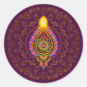 Diwali Jeweled Diya Candle Design Mandala Lila Runder Aufkleber (Vorderseite)