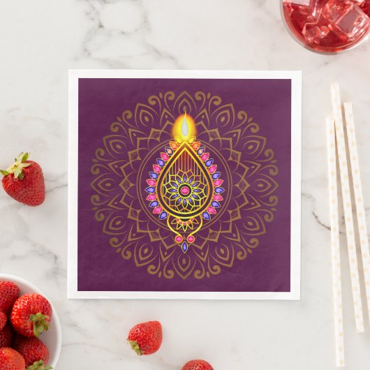 Diwali Jeweled Diya Candle Design Mandala Lila Serviette (Beispiel)