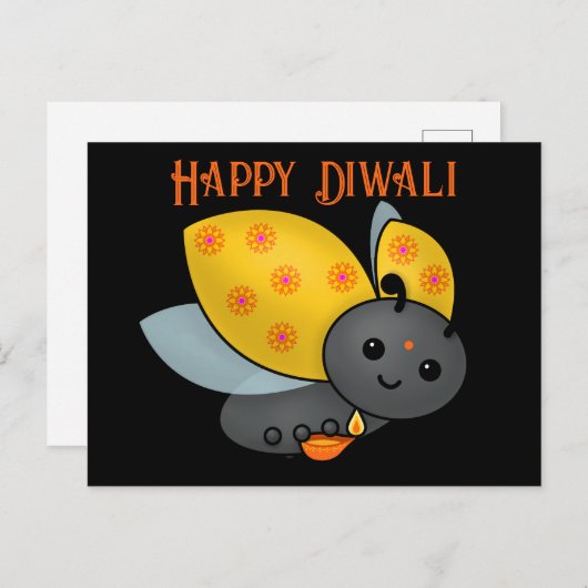 Diwali Ladybug mit Deepa Postkarte (Vorne/Hinten)
