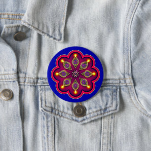 Diwali Lila Diya Flame Lotus Mandala Blue Button