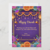 Diwali Lila Gold Diwali Lamps Light Illustration Einladung (Vorderseite)