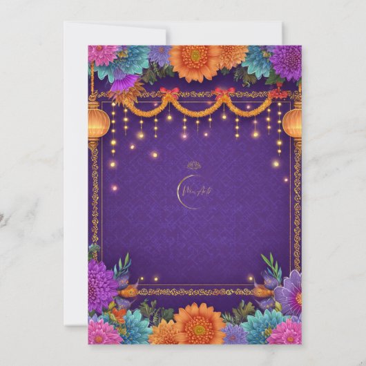 Diwali Lila Gold Diwali Lamps Light Illustration Einladung (Rückseite)