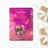 Diwali Lila Gold Elephant Lampen Feiertagskarte