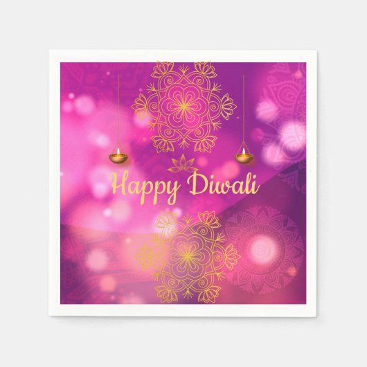 Diwali Lila Gold Mandala Lamps Serviette (Vorderseite)