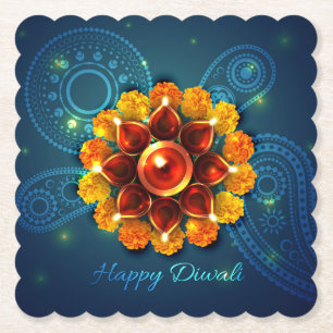 Diwali mit Diya und Rangoli Untersetzer