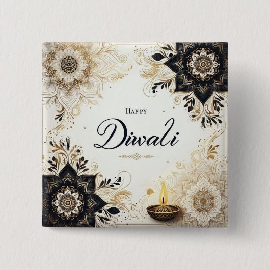 Diwali mit Elegant Floral & Diya Button (Vorderseite)