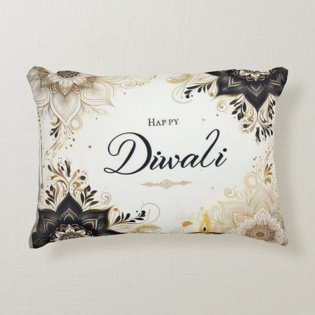 Diwali mit Elegant Floral & Diya Dekokissen (Vorderseite)