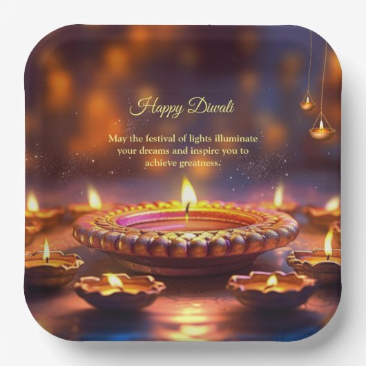 Diwali Orange Brown Golden Lamp Diyas Pappteller (Vorderseite)