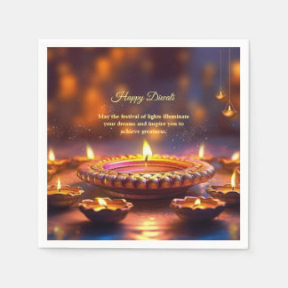 Diwali Orange Brown Golden Lamp Diyas Serviette