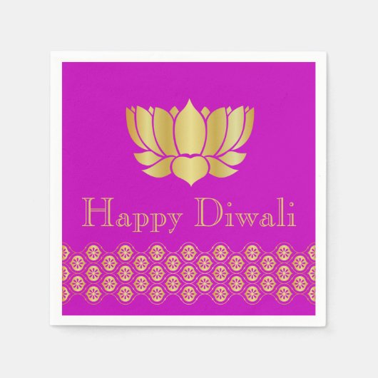 Diwali Paper Napkin in Fuschia & Gold-Muster Serviette (Vorderseite)