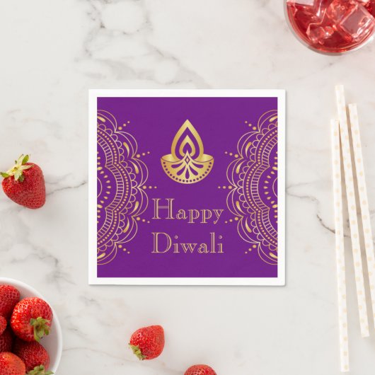 Diwali Paper Napkin in Lila & Gold Diya Serviette (Beispiel)