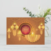 Diwali Papercut Deepa & Lanterns, Gold Einladung (Stehend Vorderseite)