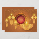 Diwali Papercut Deepa & Lanterns, Gold Einladung (Vorne/Hinten)