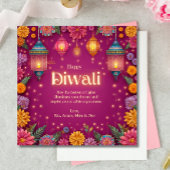 Diwali Pink Festive Blume Lamp Gruß Einladung