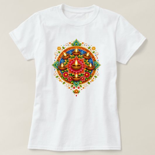🎆❤️ Diwali Rangoli mit Diya T-Shirt (Design vorne)