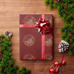 Diwali Red Gold Colorful Peacock Personalisiert Geschenkpapier