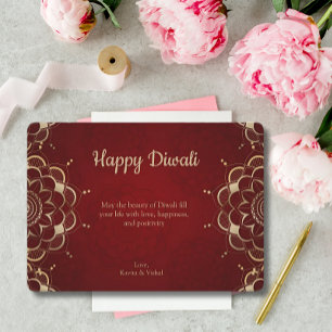 Diwali Red Gold Mandala Personalisiert Feiertagskarte