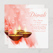 Diwali Red Watercolor mit Diyas Einladung (Vorne/Hinten)