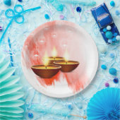 Diwali Red Watercolor mit Diyas Pappteller (Party)