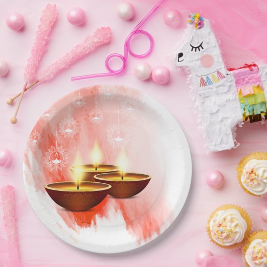 Diwali Red Watercolor mit Diyas Pappteller (Party)