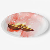 Diwali Red Watercolor mit Diyas Pappteller (Schrägansicht)