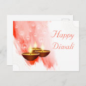 Diwali Red Watercolor mit Diyas Postkarte (Vorne/Hinten)