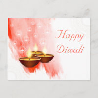 Diwali Red Watercolor mit Diyas