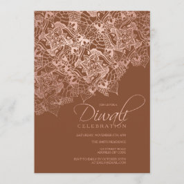 Diwali typografie Imitat Rose Gold Mandala Braun Einladung