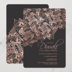 Diwali typografie Imitate Rose Gold mandala auf gr Einladung