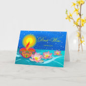 Diwali Wishes for Aunt, Diya Oil Lamp with Lotus Karte (Gelbe Blume)