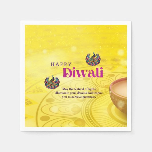 Diwali Yellow Mandala Lamp Peacock Personalisiert Serviette (Vorderseite)