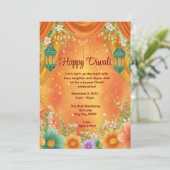 Diwali Yellow Orange Verziert Diwali Celebration Einladung (Stehend Vorderseite)
