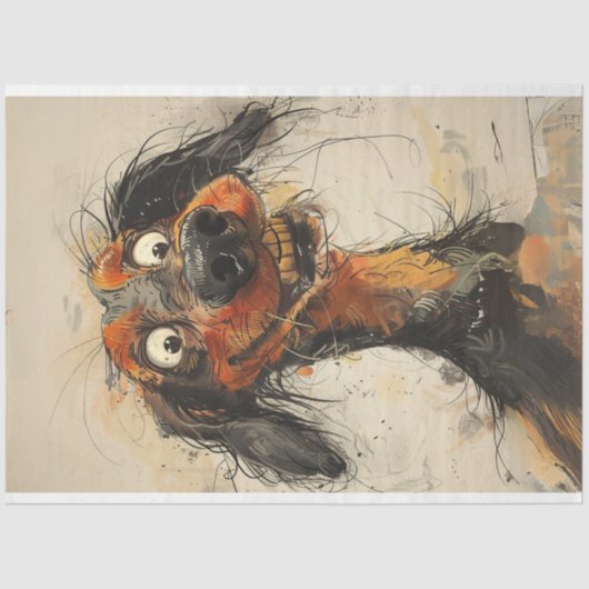 Dixie Dackel Wasserfarbe HEY Entfärbung Seidenpapier (Vorderseite)