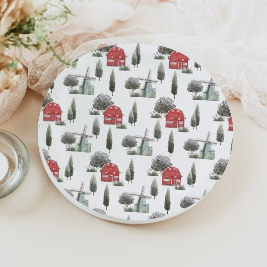 DIXIE Niedliches Land Red Barn Baby Tiere Pappteller