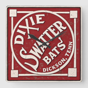 Dixie Swatter Bats Vintage Logo Dickson Tennessee Quadratische Wanduhr