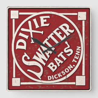 Dixie Swatter Bats Vintage Logo Dickson Tennessee  Quadratische Wanduhr