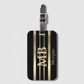 DIY 3-D Gold Monogramm/Name, Bk/Gold Streifen, sch Gepäckanhänger (Vorderseite Vertikal)