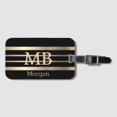 DIY 3-D Gold Monogramm/Name, Bk/Gold Streifen, sch Gepäckanhänger (Vorderseite (Horizontal))