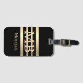 DIY 3-D Gold Monogramm/Name, Bk/Gold Streifen, sch Gepäckanhänger (Vorderseite (Horizontal))