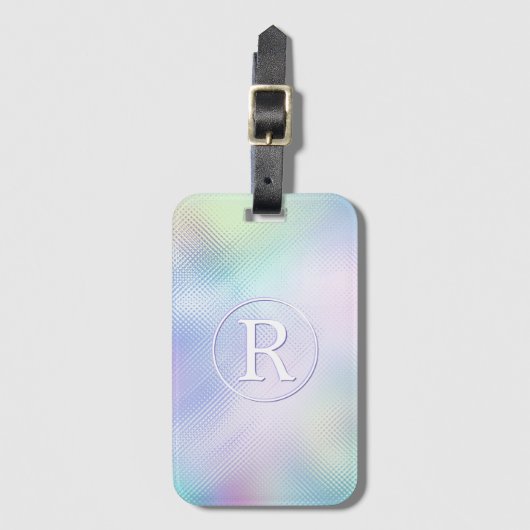 DIY 3-D White Monogram in Circle, Iridescent Glass Gepäckanhänger (Vorderseite Vertikal)