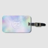 DIY 3-D White Monogram in Circle, Iridescent Glass Gepäckanhänger (Vorderseite (Horizontal))