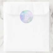 DIY 3-D White Monogram in Circle, Iridescent Glass Runder Aufkleber (Tasche)