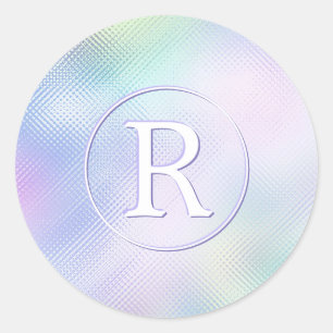 DIY 3-D White Monogram in Circle, Iridescent Glass Runder Aufkleber