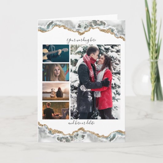 DIY 5 Foto Jubiläum Hochzeit Marmor geode vert. Karte (Vorderseite)