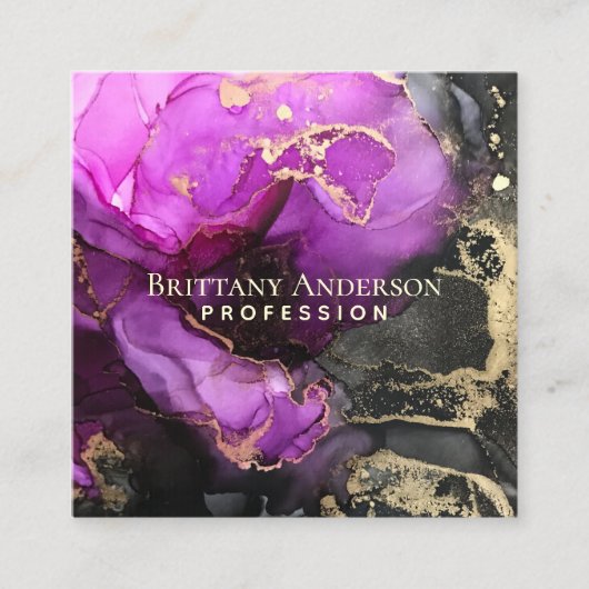 DIY Abstrakt Black Lila Gold Quadratische Visitenkarte (Vorderseite)
