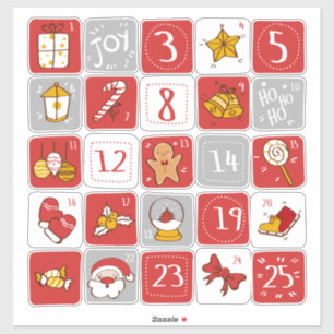 DIY Advent Kalender Stickers RED GRAY Weihnachten Aufkleber